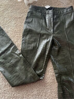 MNG Mango Faux Croc Pants Green High Waist Straight Leg Size 4